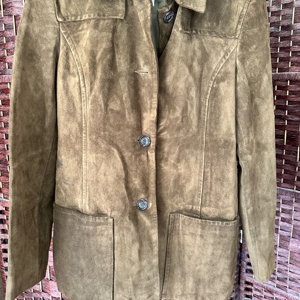 Vintage Y2K Olive Green Suede Leather Jacket 6